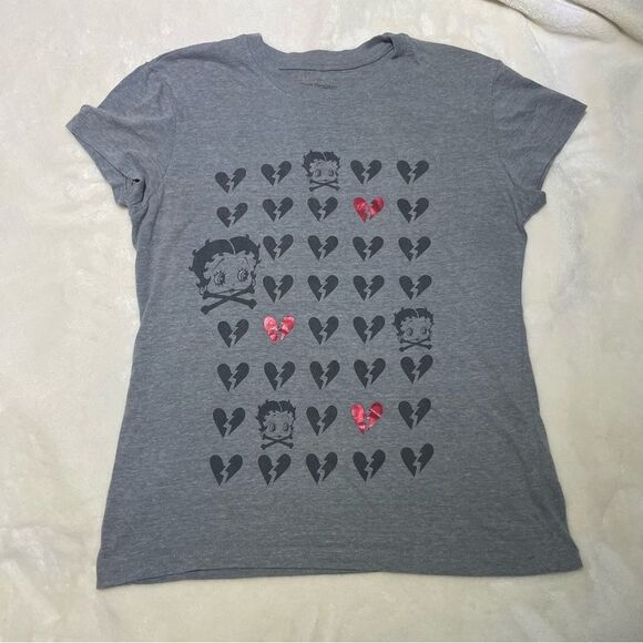 Betty Boop Gray Red Broken Heart Crossbones Retro 1930s - Picture 1 of 4